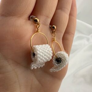 Festive White Beaded Toilet Paper Earrings